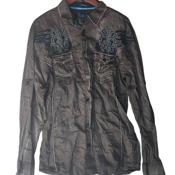 ROAR Buckle Surmountable Embroidered Western Long Sleeve Button Snap Front Shirt - Picture 1 of 10